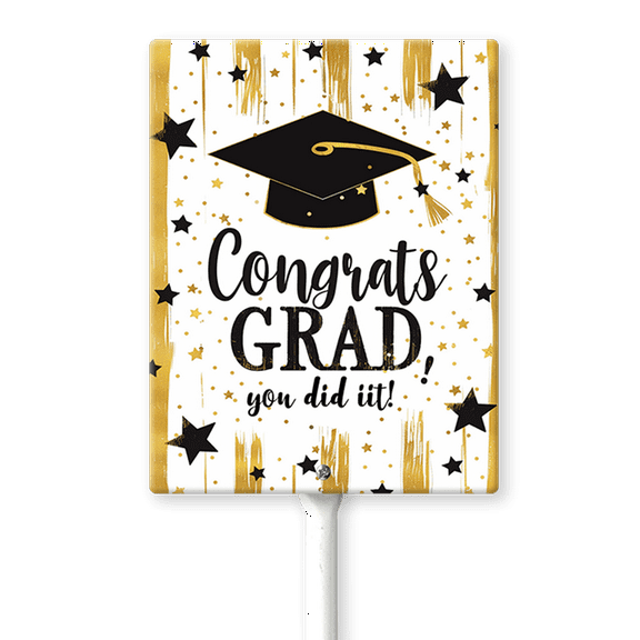 Eveokoki Congrats Grad You Did It Decorative Signage, 4.6x6 Inch Aluminum Graduation Lawn Sign with Stakes, Waterproof for Outdoor Garden Decorations Supplies