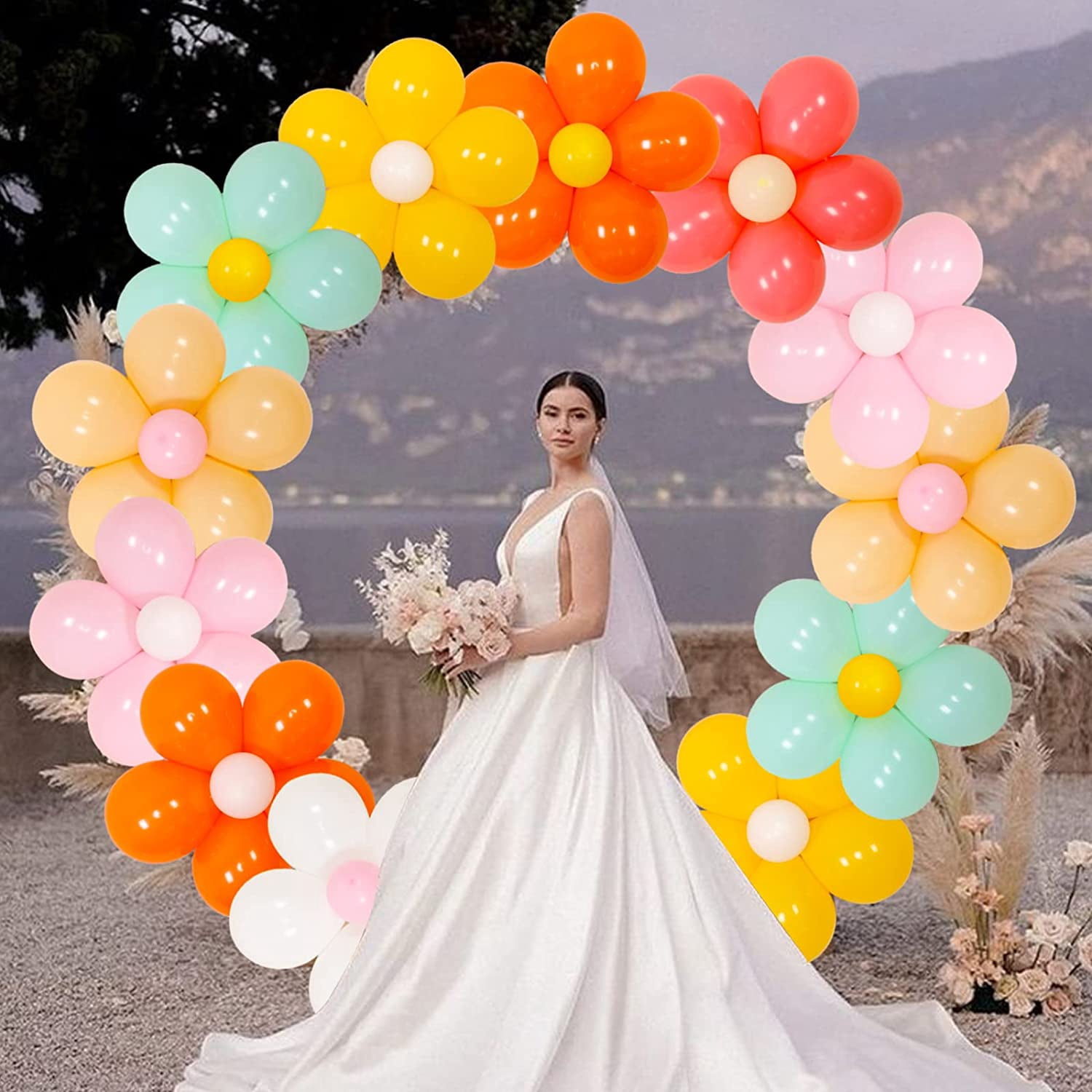 Daisy Flower Balloons DIY Kit - Groovy Boho Theme Party Decorations, Daisy Flower Balloon Set for Groovy Retro Hippie Birthday, Baby Shower, Wedding Party Supplies