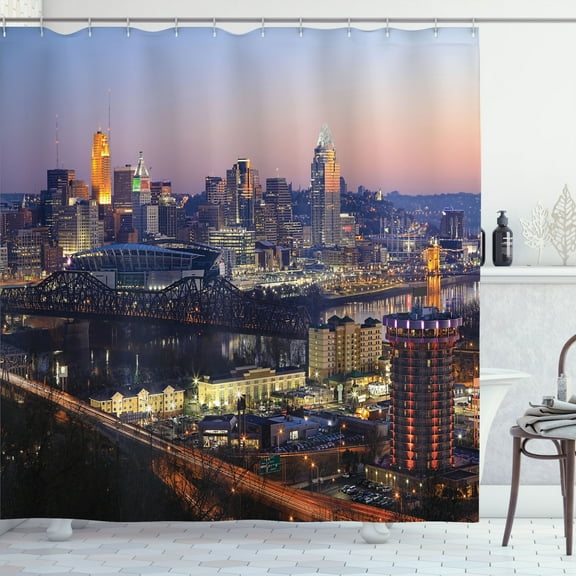 Ambesonne Cincinnati Shower Curtain, Urban Life Theme Details, 69"Wx75"L, Multicolor