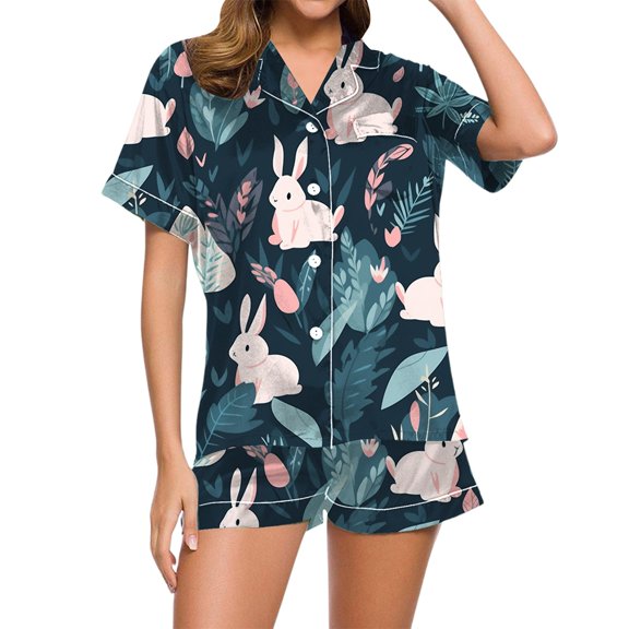 Cathalem Pajama Sets for Women 2 Piece Womens Lounge Set Short Sleeve Top and Shorts Sleepwear Pajama Set Two Piece Set(Purple,XL)