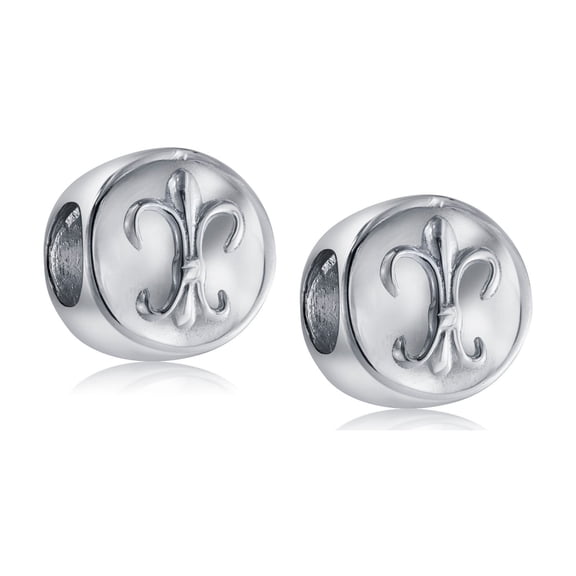 Bling Jewelry Womens .925 Sterling Silver Symbolic Flower Ornate Fleur De Lis Charm Bead for Bracelet (Set of 2)