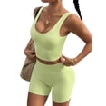thumbnail image 3 of Jaimenalin Women 2 Piece Workout Sets Halter Tank Tops High Waisted Yoga Shorts Gym Outfits Light Green L, 3 of 9