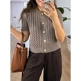 thumbnail image 5 of Female Short Sleeve Cardigan Cable Knit Cropped Button Down Crewneck Sweater Tops Mocha Color XL, 5 of 9