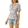 thumbnail image 5 of INSPIRE CHIC Women's Crossover V Neck Short Sleeves Ruffle Wrap Blouse, 5 of 7