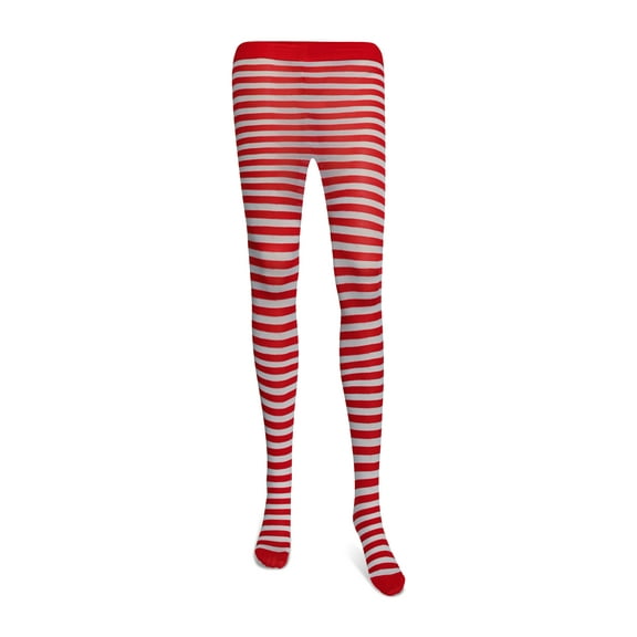 Skeleteen White and Red Tights - Striped Nylon Stretch Pantyhose Stocking Accessories for Every Day Attire and Costumes for Teens and Children