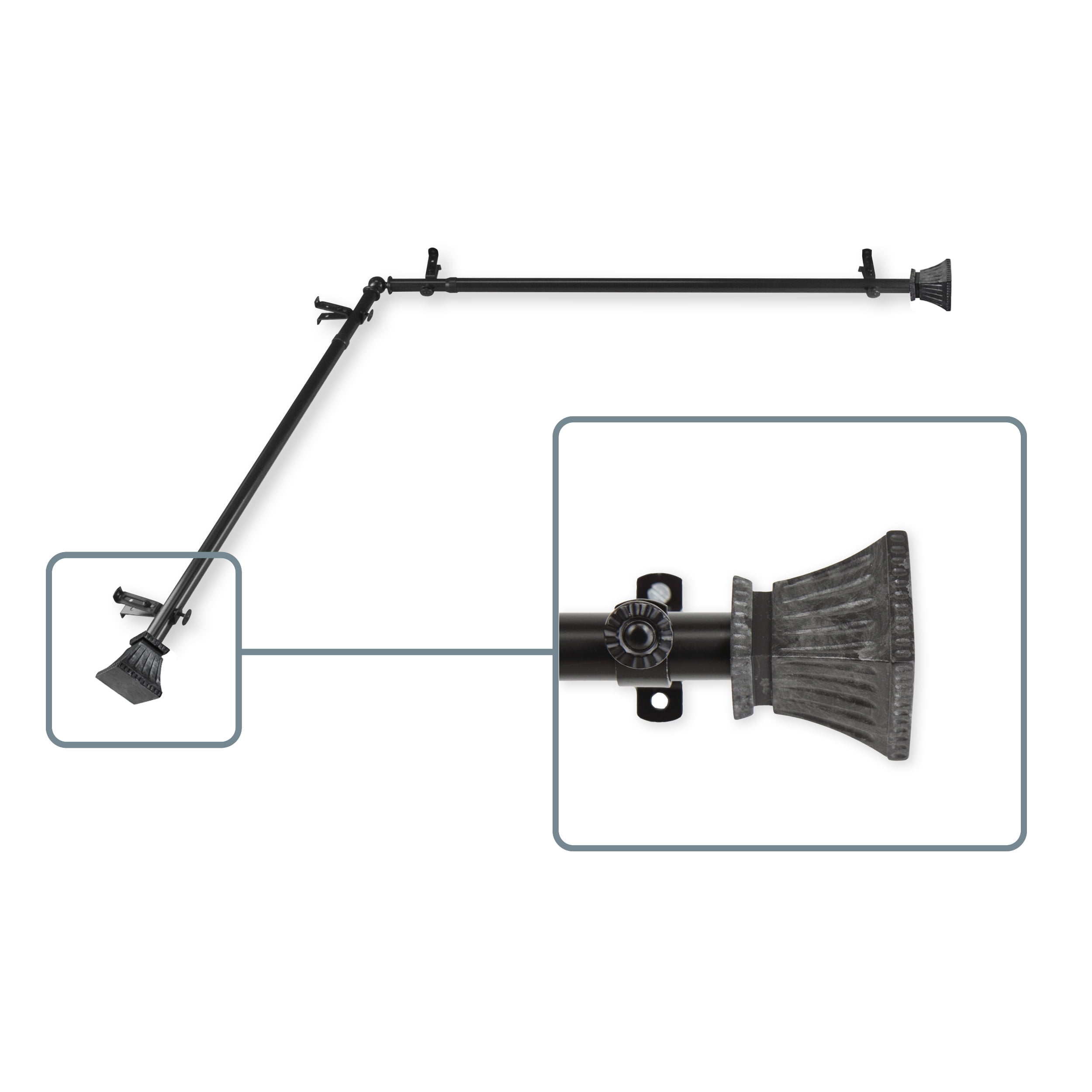 Aldo 13/16 inch Corner Window Curtain Rod 120-170" - Black