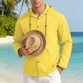 thumbnail image 5 of Chbgutlmr Cotton Linen Shirts for Men Drawstring Long Sleeve Button down Hooded T-Shirts Casual Loose Lightweight Plain TopsXLYellow, 5 of 8