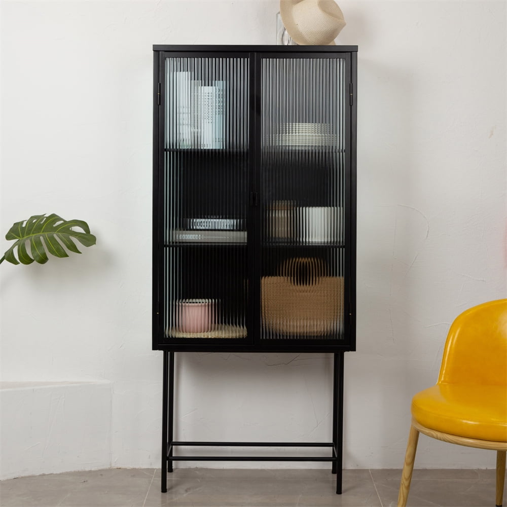 Retro Fluted Glass Storage with Two Detachable Shelves, Dual