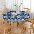 thumbnail image 3 of Blue Ethnic Geometric Pattern Round Fitted Tablecloth with Elastic Edge,Dining Table Cover Waterproof,Outdoor Round Tablecloth for Camping,Dining,Indoor and Outdoor, 3 of 7