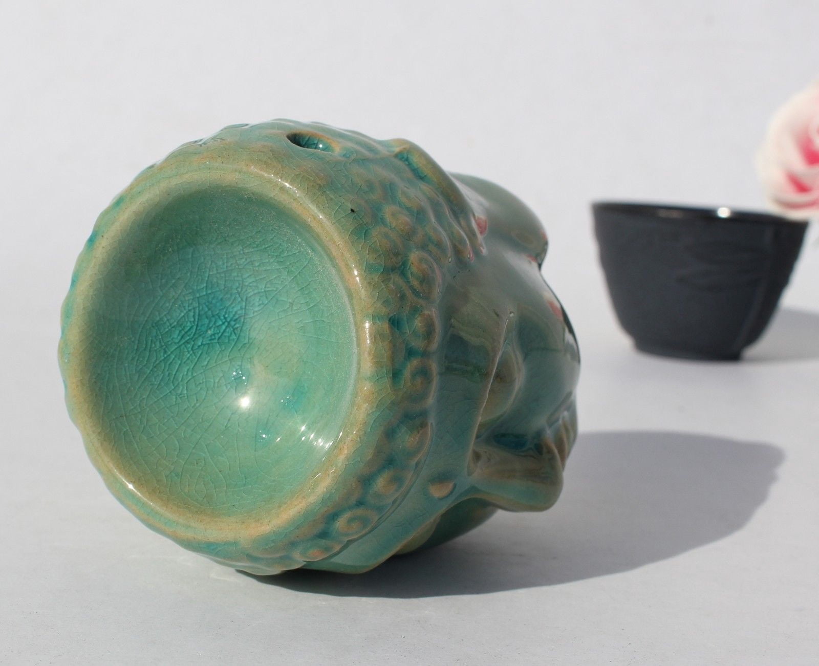 Set of 2 Green Nice Essential Oil Burner Diffuser Aroma Aromatherapy Air Freshener Buddha Shakyamuni Ceramic For Yoga SPA Meditation