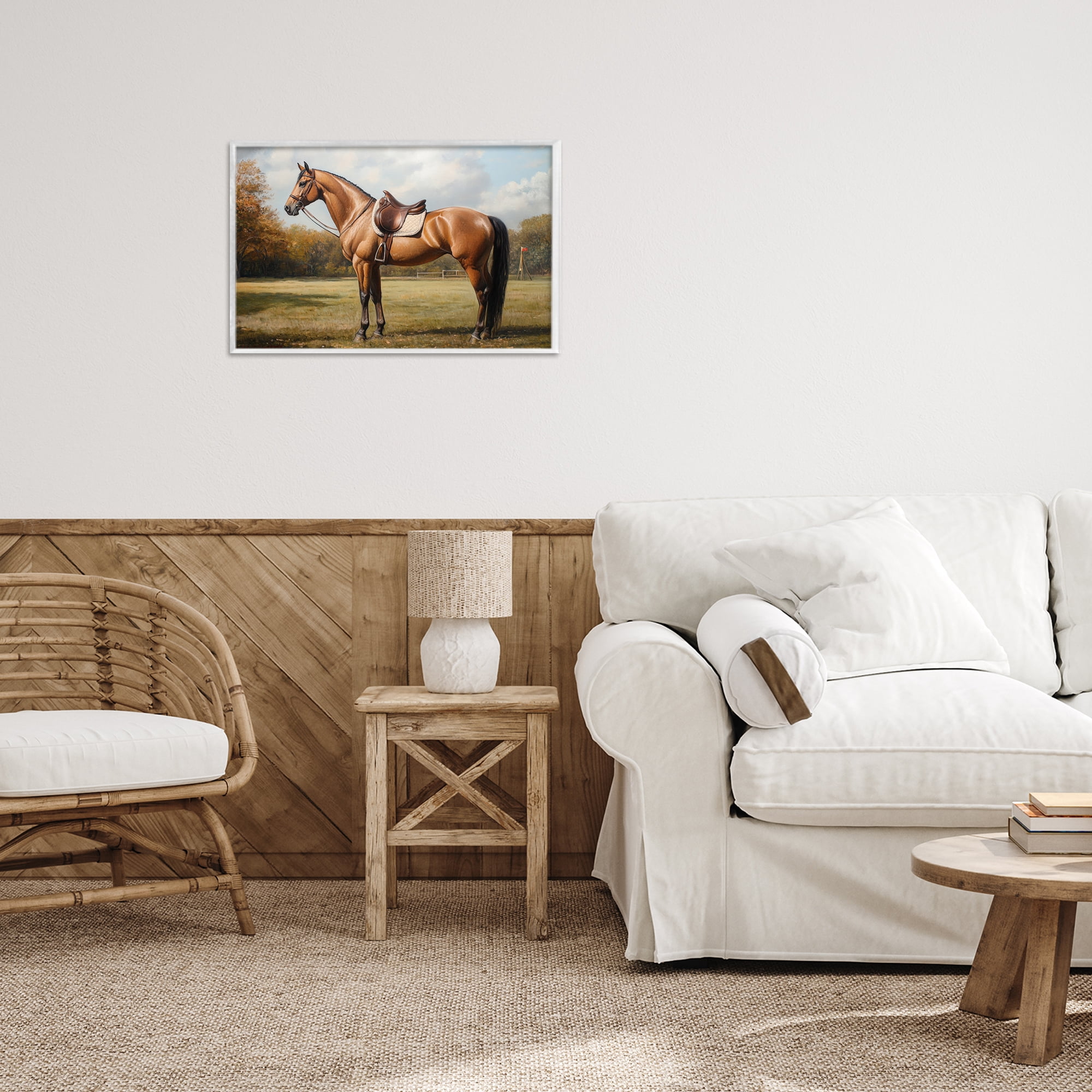 Stupell Industries Show Ready Horse with Saddle White Framed Giclee Art, design by Petal Prints Design