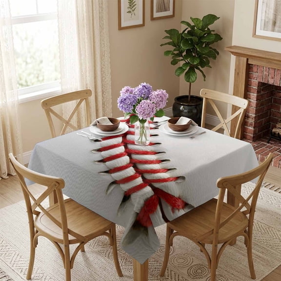 Baseball White Red Texture Square Tablecloth 54x54 Inch Sports Waterproof Polyester Tablecloth for Dining Table, Washable Table Cover for Kitchen Dining Room Wedding Decoration,Stain Resistant