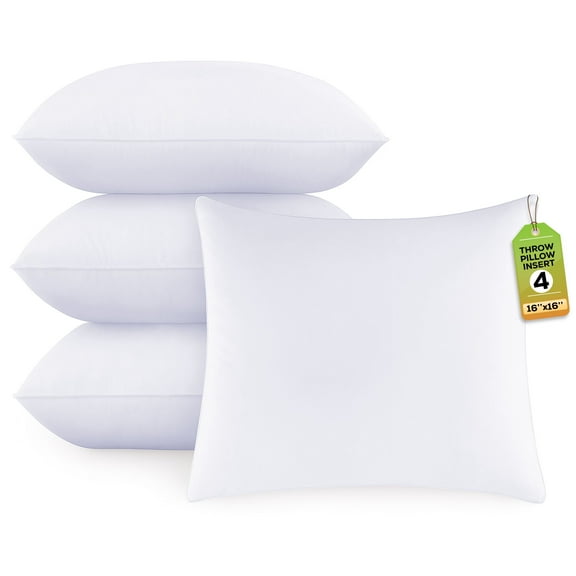 Gold Textiles White Throw Pillows Insert 4 Piece 16x16 inches Polyester Sham Stuffer Bed Cushion
