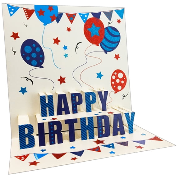 Pictura Blue and Red Balloons with Blue and Red Glitter 3D Pop Up Keepsake Birthday Card