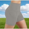 thumbnail image 2 of Women's Soft Fabric Yoga Shorts High Waist Tummy Control Elastic Waist Pockets Compression Fit Athletic Gym Fitness Running Cycling Outdoor Workout Plus Size | VerBelle,Gray M, 2 of 8