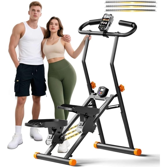 Heavy-Duty Stair Stepper Machine for Home Gym - 350 lbs Capacity Foldable Cardio Equipment with Adjustable Height, Non-Slip Pedals & Manual Incline Control - Full Body Workout with LCD Display,