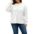 thumbnail image 4 of FlorCurve Plus Size Sweatshirts for Women Crew Neck Long Sleeve Pullover Sweatshirts Fleece Side Split Oversized Blouse, White 2XL, 4 of 9