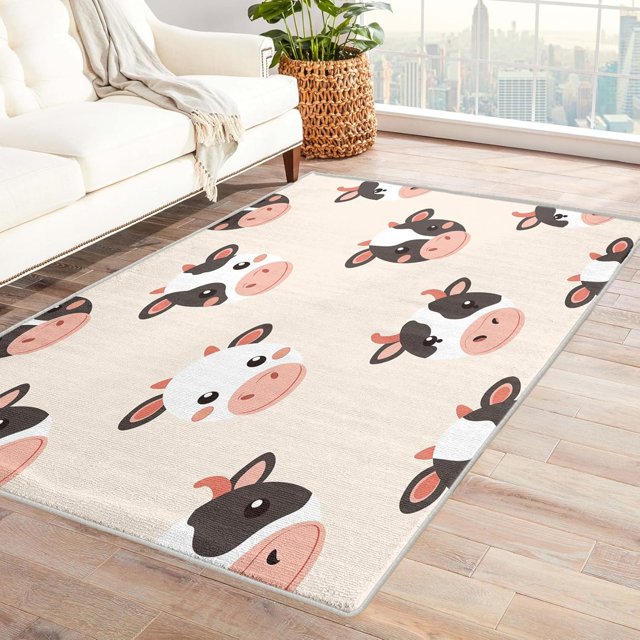 Dairy Cow Area Rugs for Bedroom Living Room - 5x7 ft - Animal Carpet for Home Decor - Animal Patterned Decorative Indoor Large Rug - Washable & Soft & Non Slip & Low Pile (ZL&148)