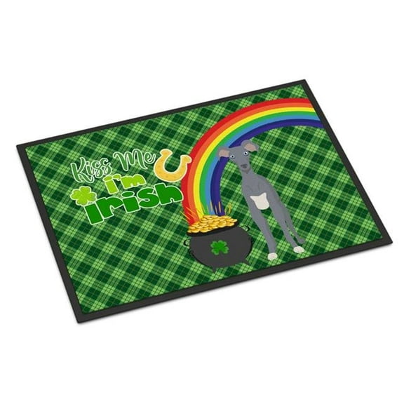 Gray Italian Greyhound St. Patrick's Day Indoor or Outdoor Mat 24x36 36 in x 24 in