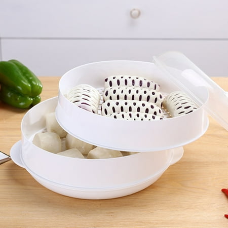 

Xunyuan Round Single/Double Tier Microwave Food Steamer Kitchen Veggies Fish Cookware