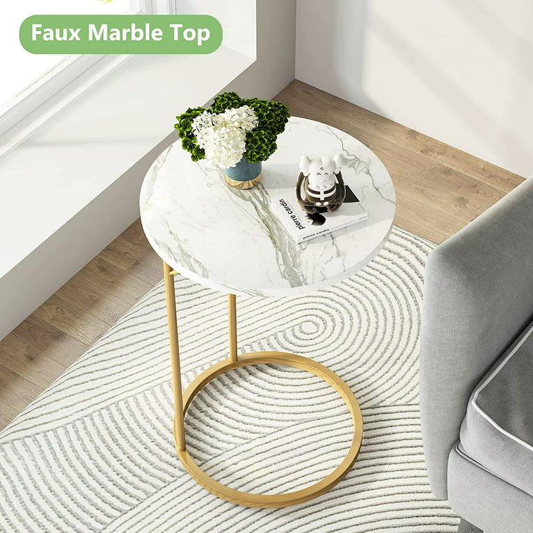 Tribesigns C Shaped Side Table, Round End Table with Faux Marble Top,  Modern Couch Table Bedside Table Small Coffee Snack Accent Table for Living  Room, Bedroom 