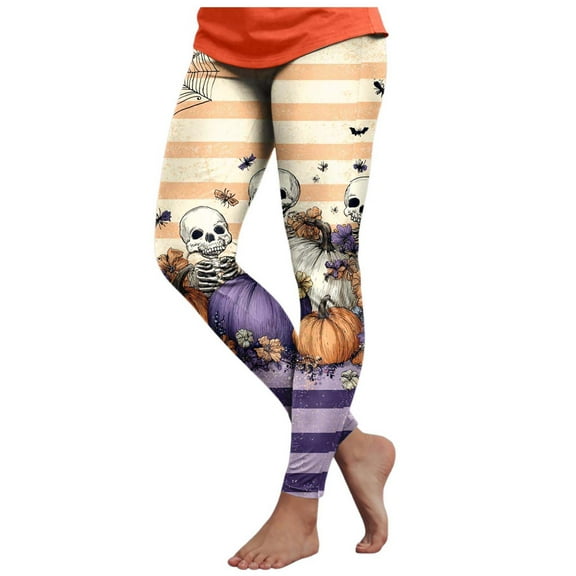 TTUHYWXI Halloween Leggings for Women 2025 Plus Size Pumpkin Workout Leggings Ankle Length Printed Legging Halloween Yoga Pants (Beige, XL)