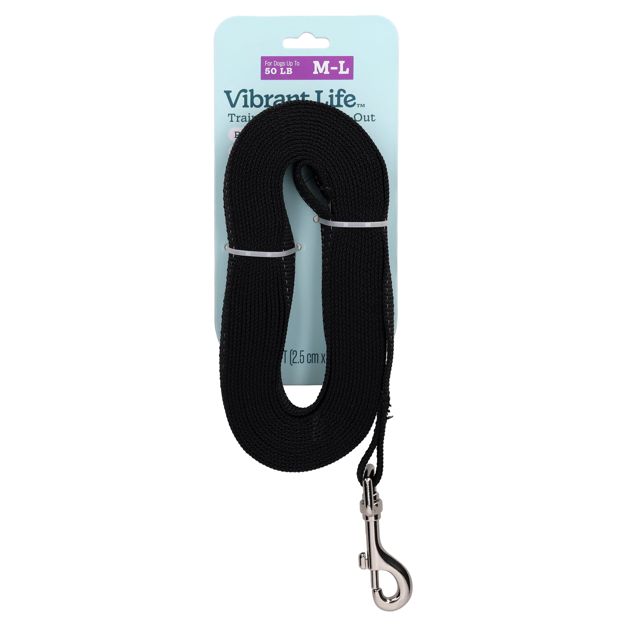 (2 pack) Vibrant Life 20 ft Training Leash and Tie-Out, Black
