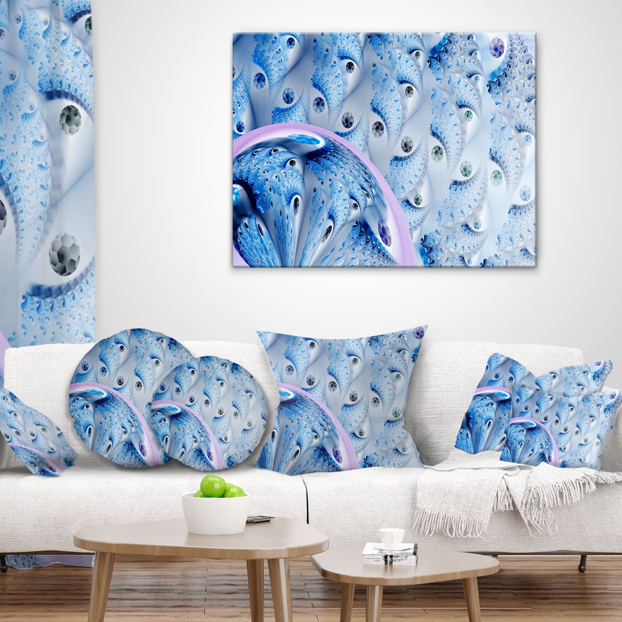 Designart Light Blue Fractal Abstract Flower - Abstract Throw Pillow - 12x20