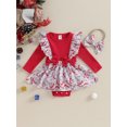 thumbnail image 2 of CIYCuIT Baby Girl Christmas Romper Dress Ruffled Long Sleeve Cartoon Print Skirt Hem Jumpsuit with Headband Infant Toddler Sweet Daily Clothes 0-24 Months, 2 of 9