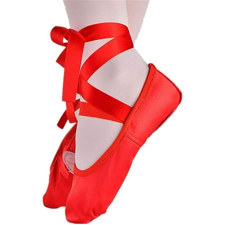 

Kiapeise Ballet Slipper Ballet Shoes Gymnastics Flats Split Sole Dance Yoga Flats with Ribbon for Girls Toddler Little Kid