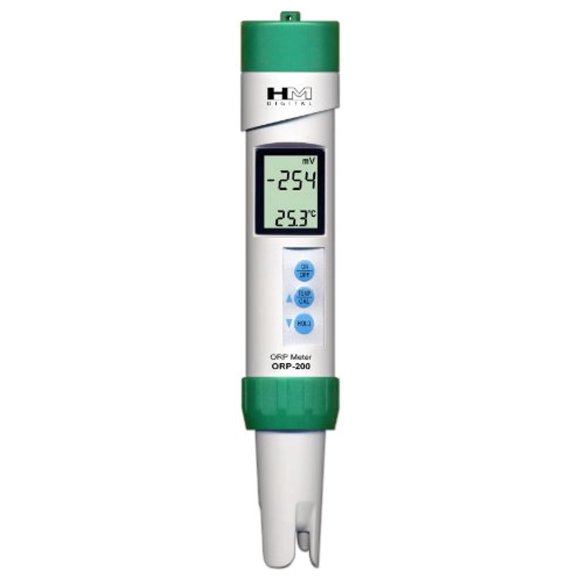 hm digital orp-200 waterproof orp meter, -999 to +1000 mv orp range, 1 mv resolution, +/- 0.5% readout accuracy