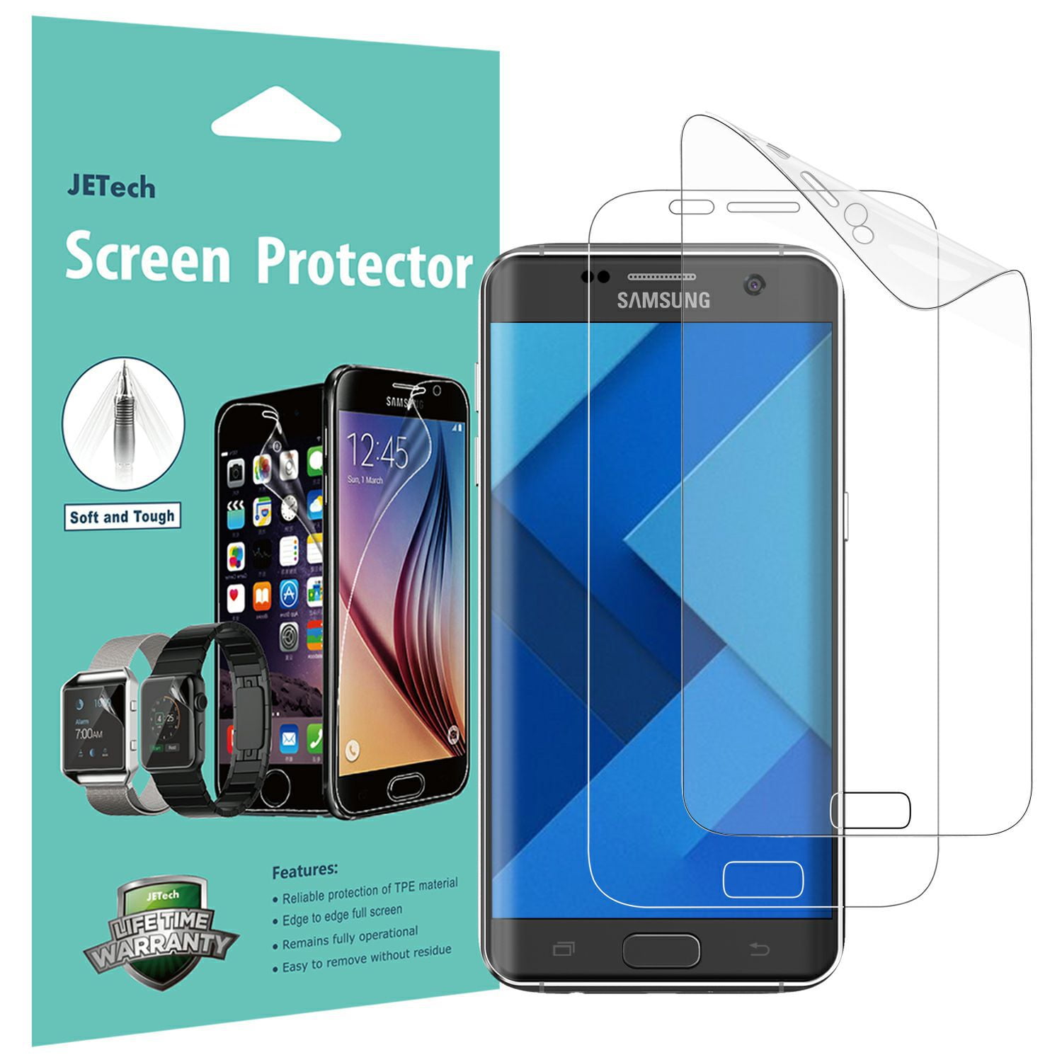 JETech Screen for Samsung Galaxy S7 TPE Ultra HD Film, Full Screen Coverage, 2-Pack -