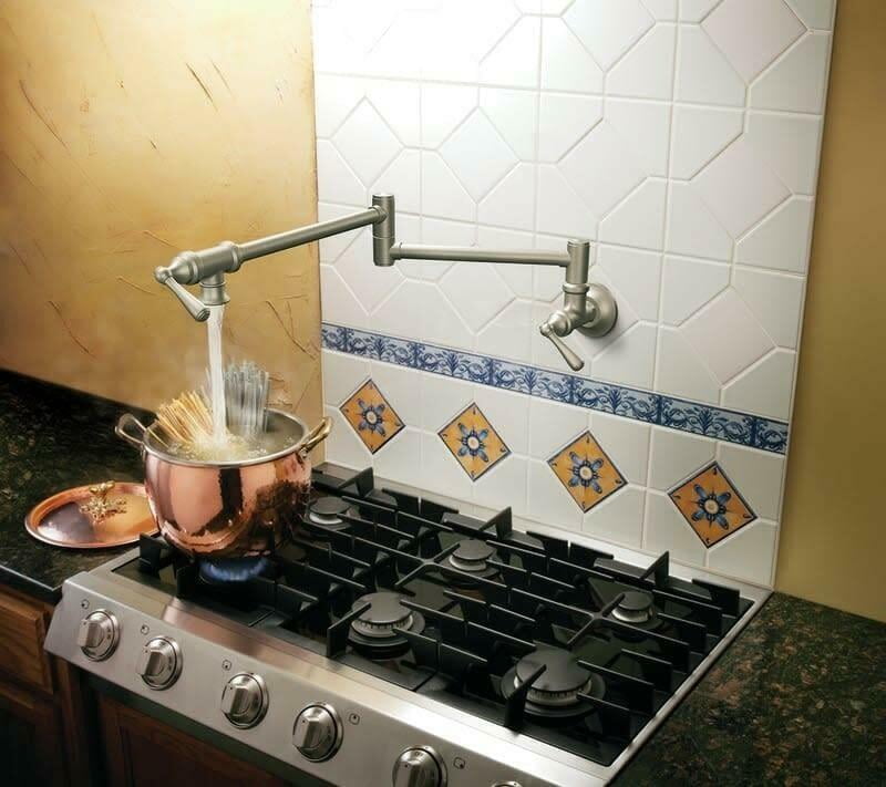 MOEN S664BZG Traditional Pot Filler Double Handle Wall Mount Kitchen Pot Filler in Bronzed Gold