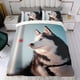 thumbnail image 4 of Husky Siberiano Conjunto de sábanas temático, trío de piezas, cómodo y amigable con la piel, diseño único, regalo de decoración para el hogar para familiares, amigos y fans,140cm *210cm, 4 of 6