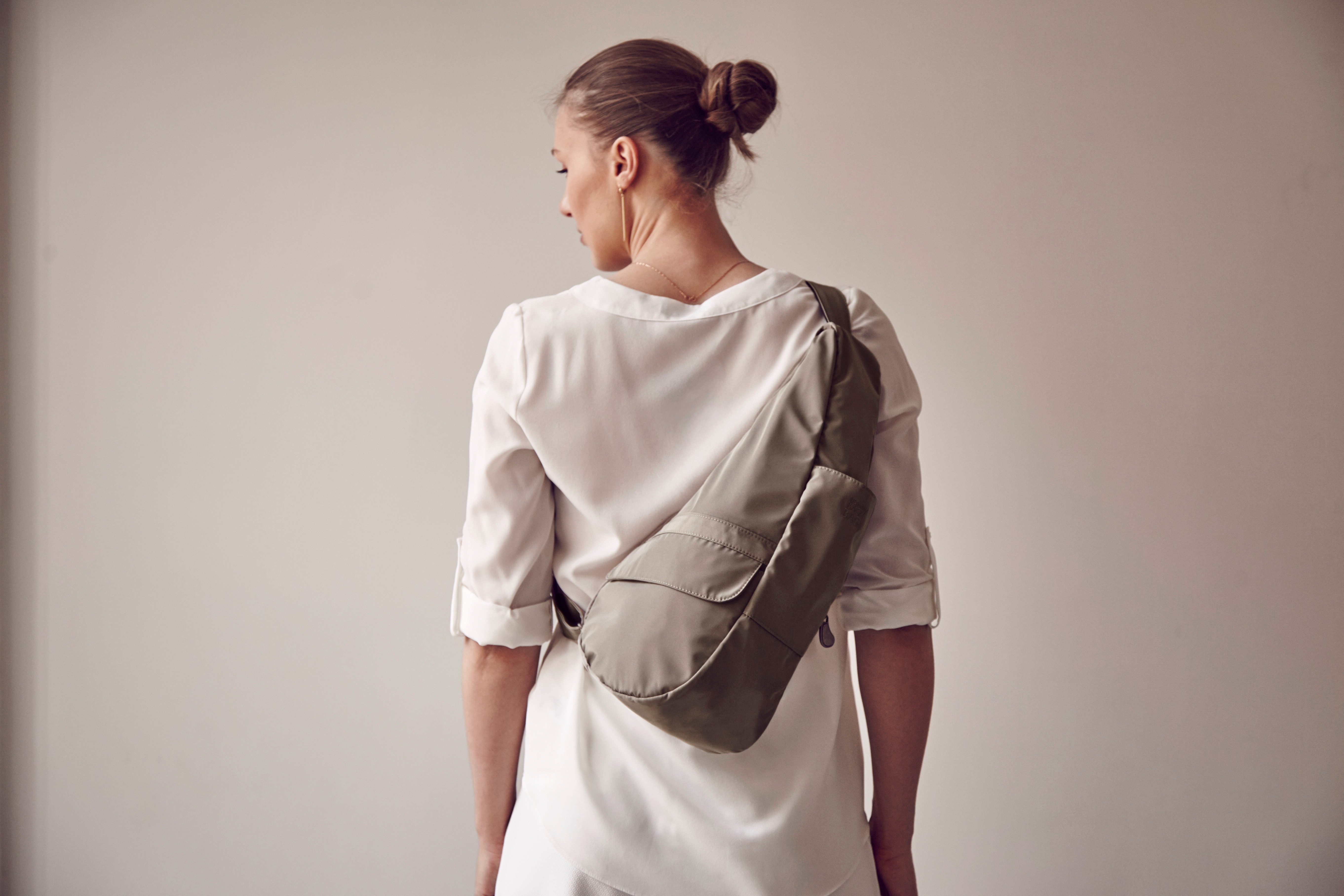 AmeriBag 15" Microfiber Crossbody Sling Healthy Back Bag (Taupe)