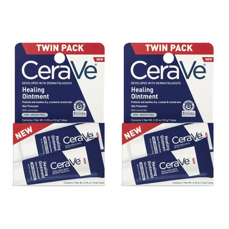 CeraVe Healing Ointment Skin Protectant Non Greasy Feel, 0.35 oz each Twin Pack (Pack of