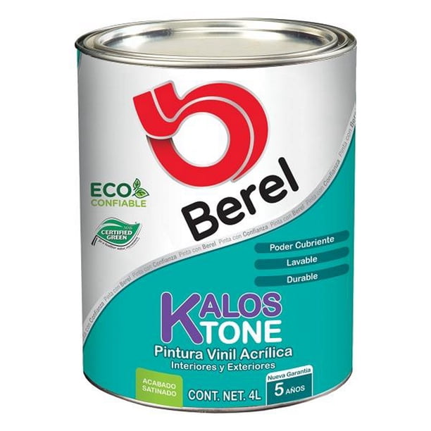 pintura berel kalos-tone vinil acrílica interior/exterior 4l base tint satinado