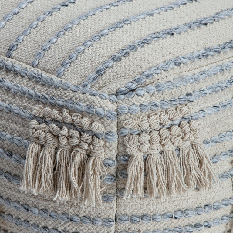 Beige And Brown Wool Square Pouf With Cotton And Felt Popcorn Stitch Beige And Brown Wool Square Pouf With Cotton And Felt Popcorn Stitch