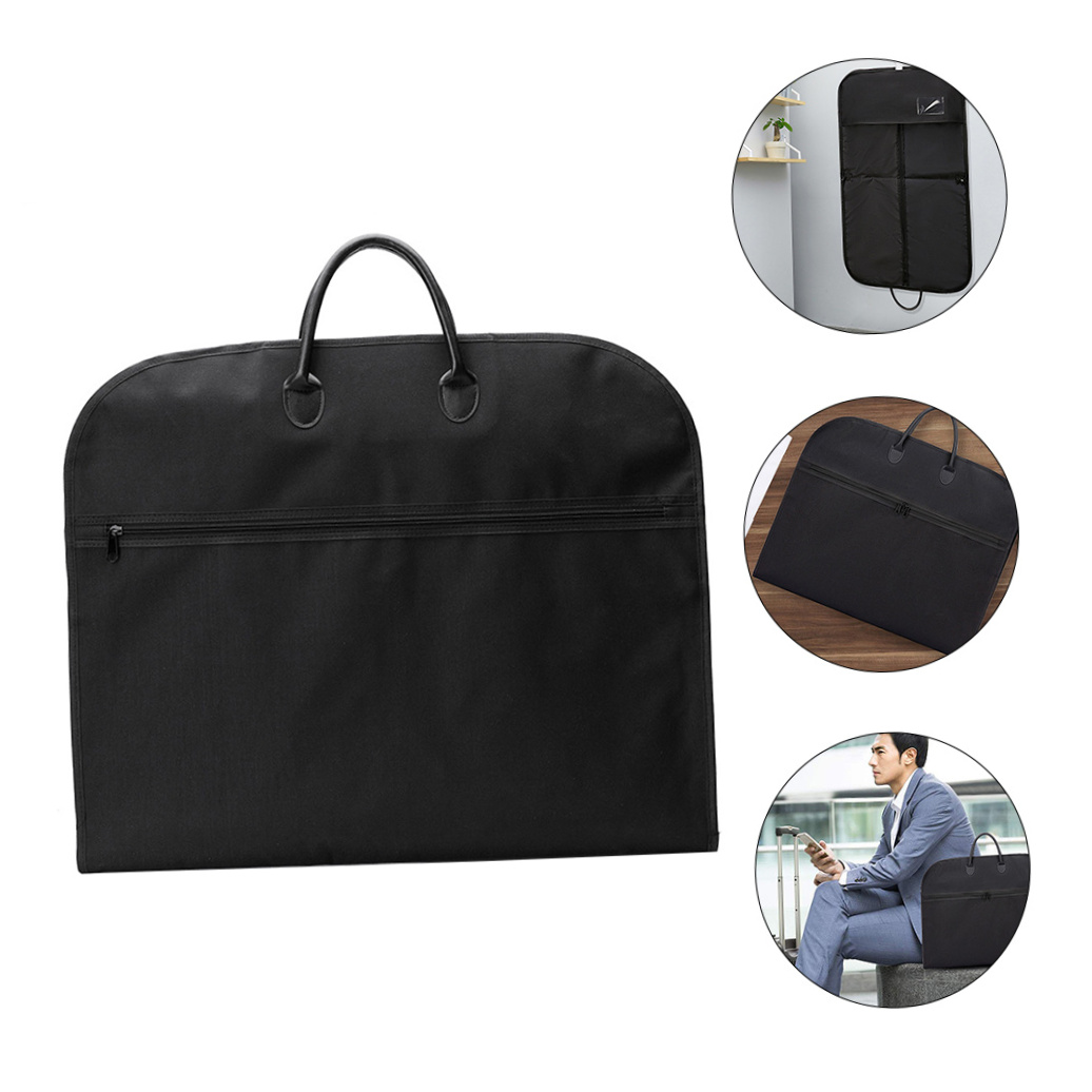 Uonlytech 1Pc Black Oxford Cloth Garment Bag for Suits with Double Handles for Travel Use