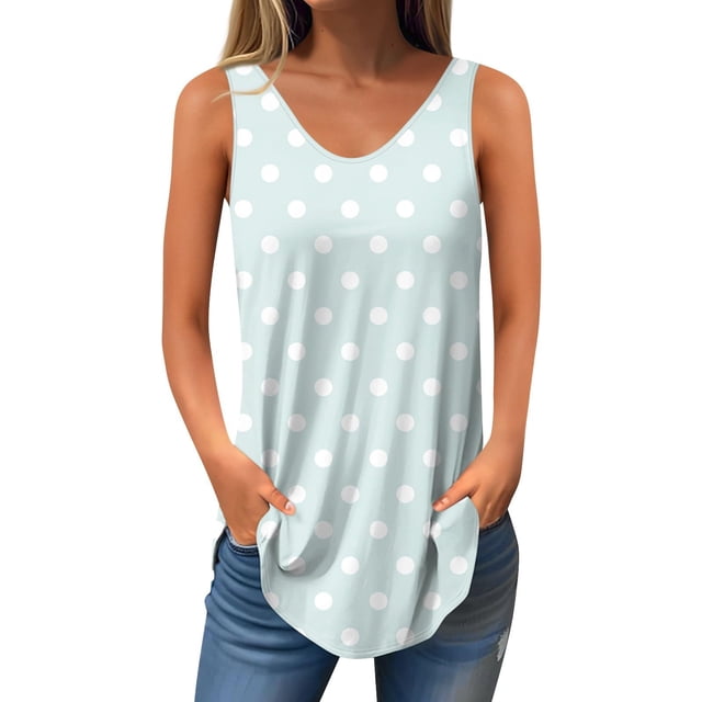 Yanlir Blouse Sans Manches à Col Rond Décontractée pour Femmes, Hauts Unis pour Dames, Tunique Ample d'Été, Mode Basique Douce (Vert Menthe1,L)