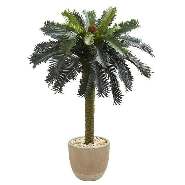 Nearly Natural 5620 3.5 ft. Sago Palm Artificial Tree in Sandstone Planter