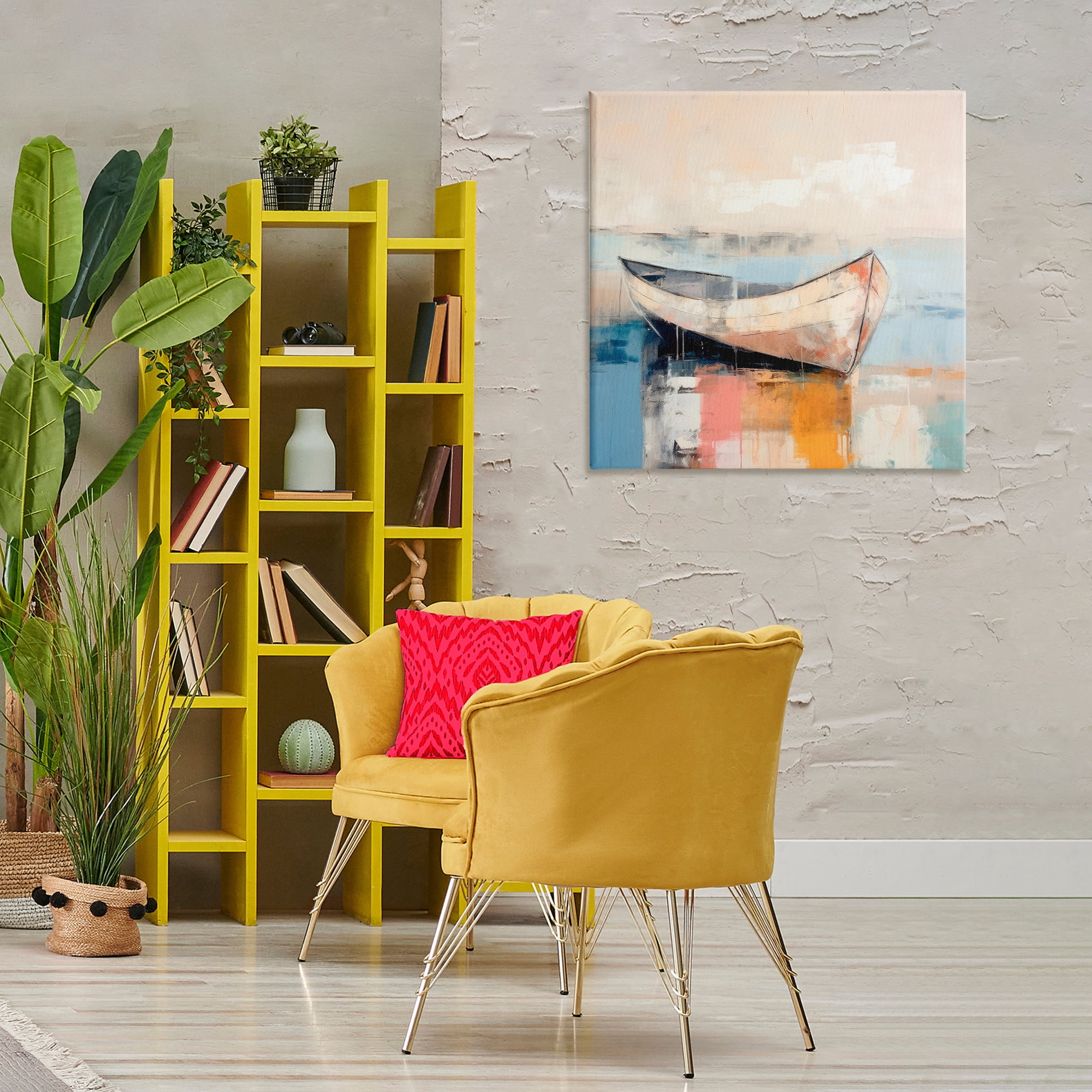 Stupell Industries Sunlit Boat Reflection Transportation Painting Gallery Wrapped Canvas Art Print Wall Art, 30 x 30