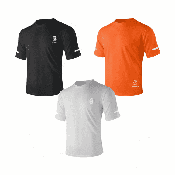 ZBORIBER Men's Short-Sleeved T-shirt, Quick-Drying, Moisture-Wicking, Sweat-Wicking, with Reflective Stripes and Reflective Logo,3-Pack