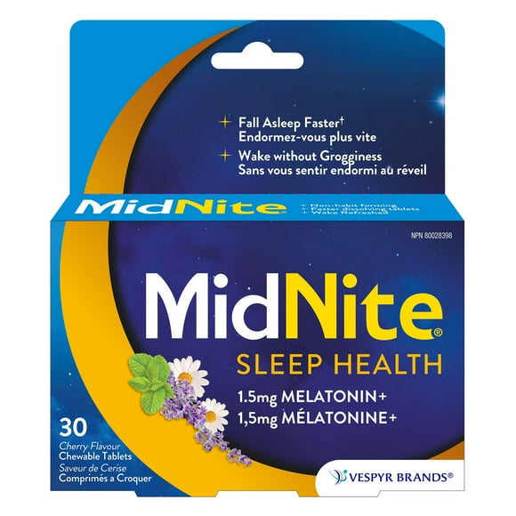 MidNite Natural Sleep Aid Chewable Tablets - Cherry Flavoured | Contains Melatonin (1.5mg), Chamomile, Lavender & Lemon Balm | Treatment for Occasional Sleeplessness | Non-habit Forming | The only one, 30 Tablets