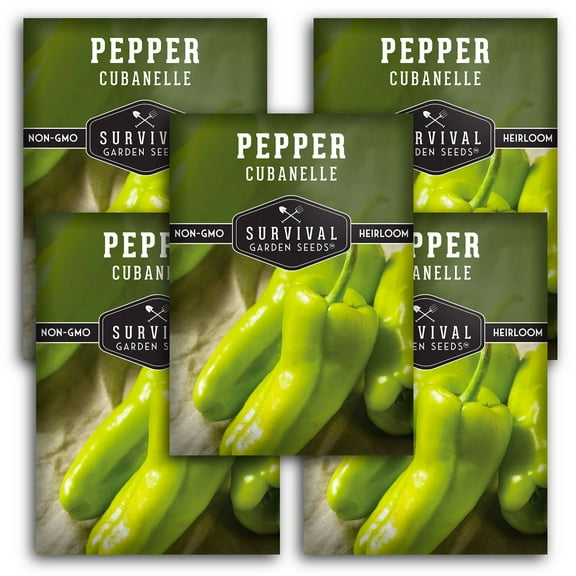 5 packs Cubanelle Pepper Seeds - Non-GMO Heirloom Full Sun Annual Vegetable