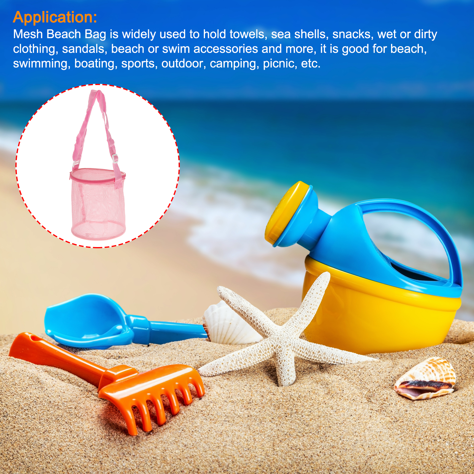 Unique Bargains Sand Backpack Shells Collecting Tote Bags with Zipper Pink 5.91"x6.69"