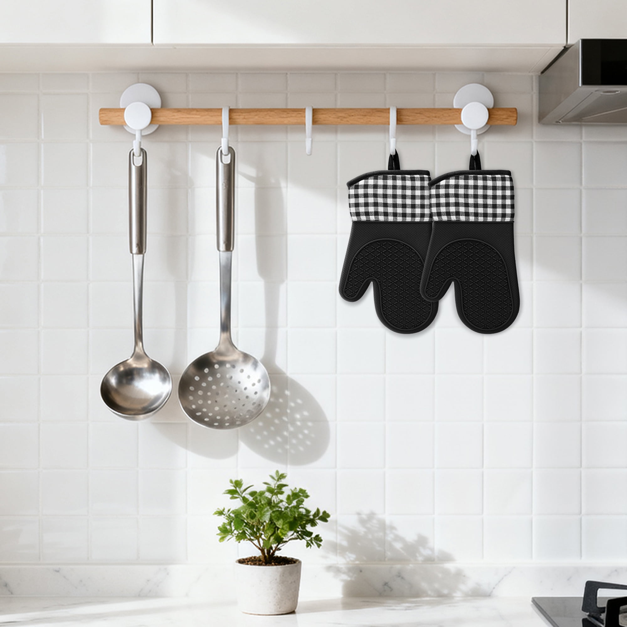 Unique Bargains Pot Holders Heat Resistant Kitchen Gloves Black 10.9x7.1inch
