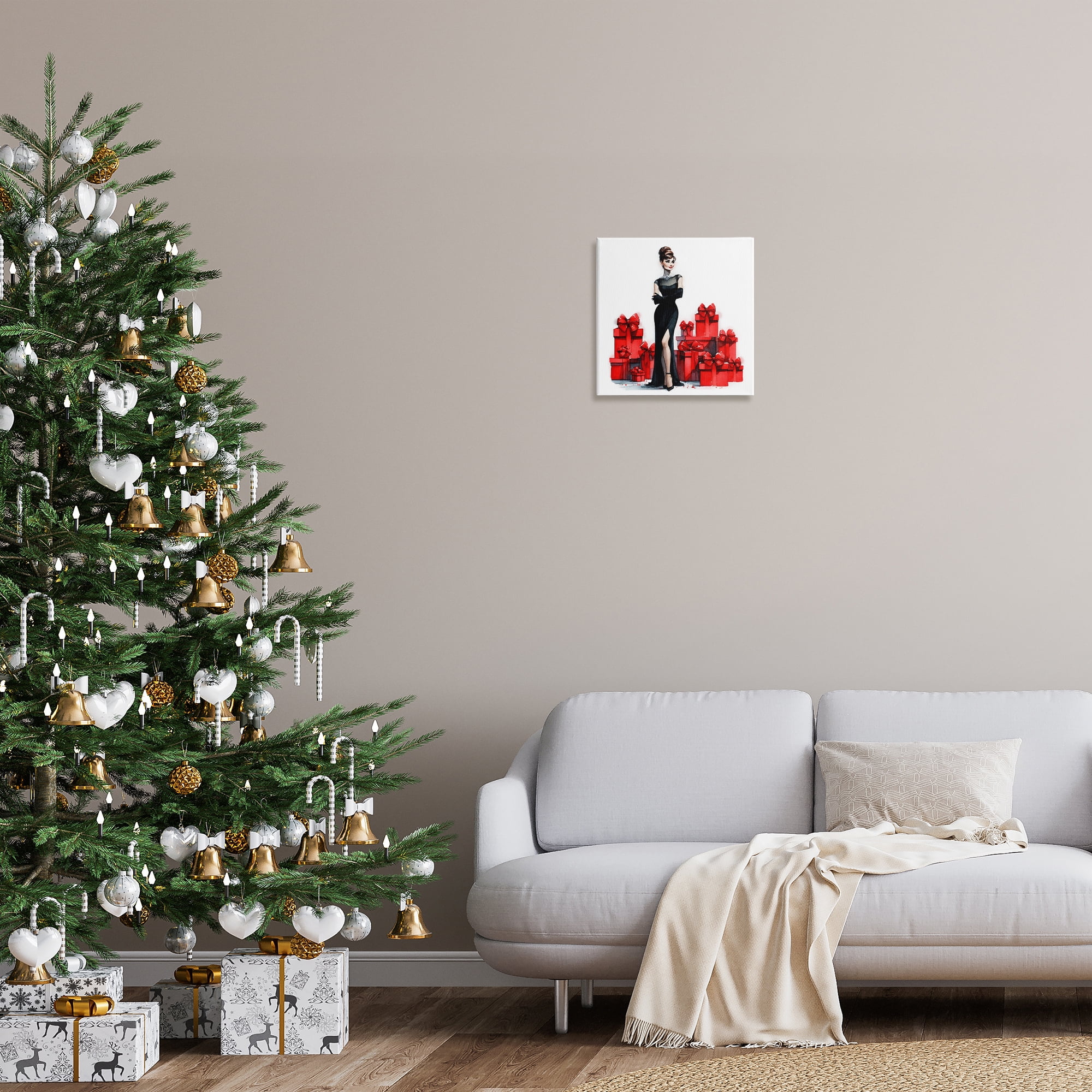 Stupell Industries Elegant Woman & Gifts Holiday Painting Gallery Wrapped Canvas Art Prints Wall Art, 17 x 17