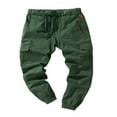 thumbnail image 1 of Men Solid Color Cargo Trousers  Loose Fit Drawstring Waist Long Pants, 1 of 5