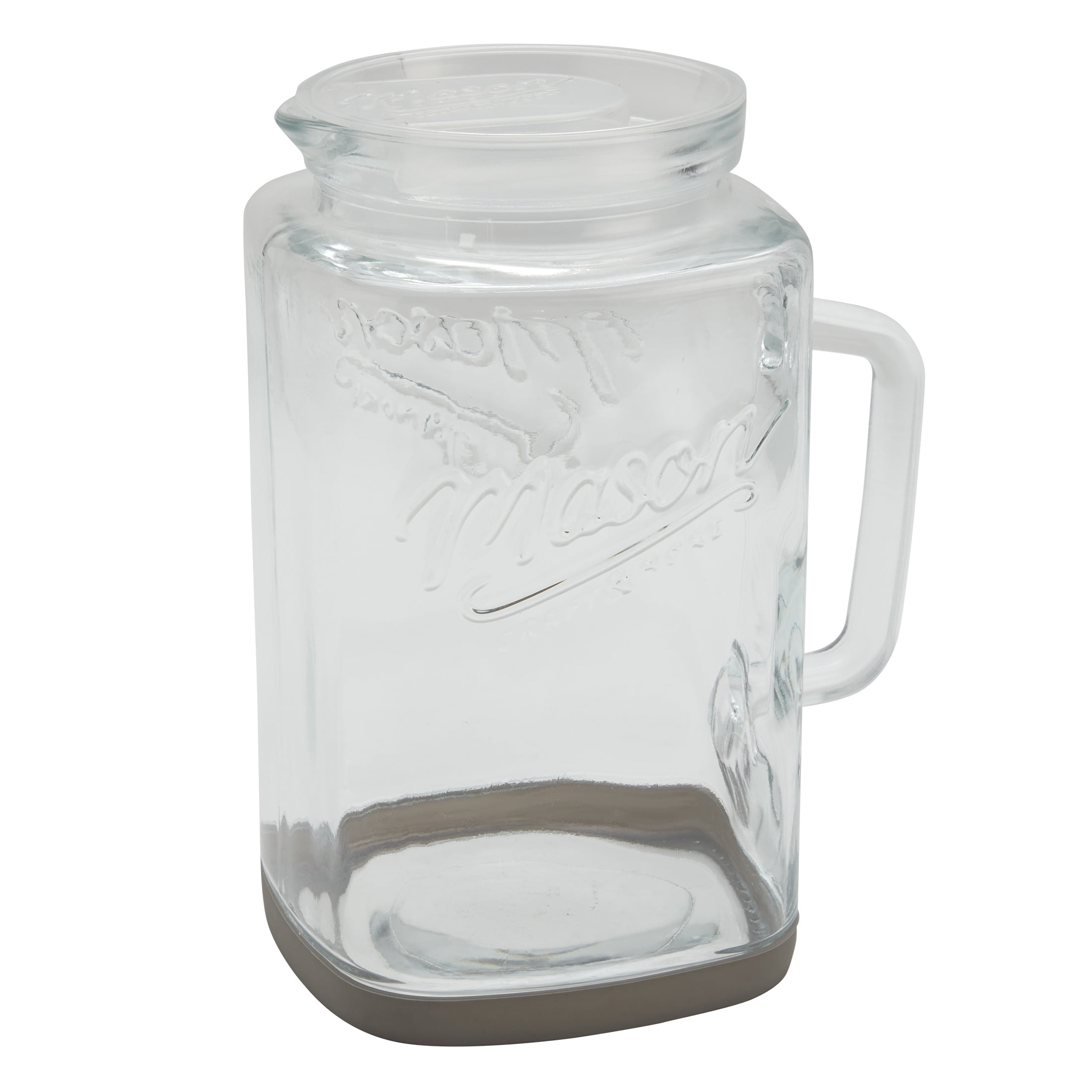 (2 pack) Mason Craft & More Glass 1 Gallon Pitcher with Removable Plastic Lid and Silicone Base, Gray, Well Suited to Cold Drink Preparation